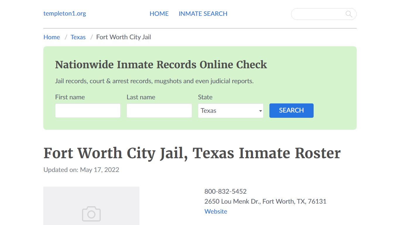 Fort Worth City Jail, Texas Inmate Booking